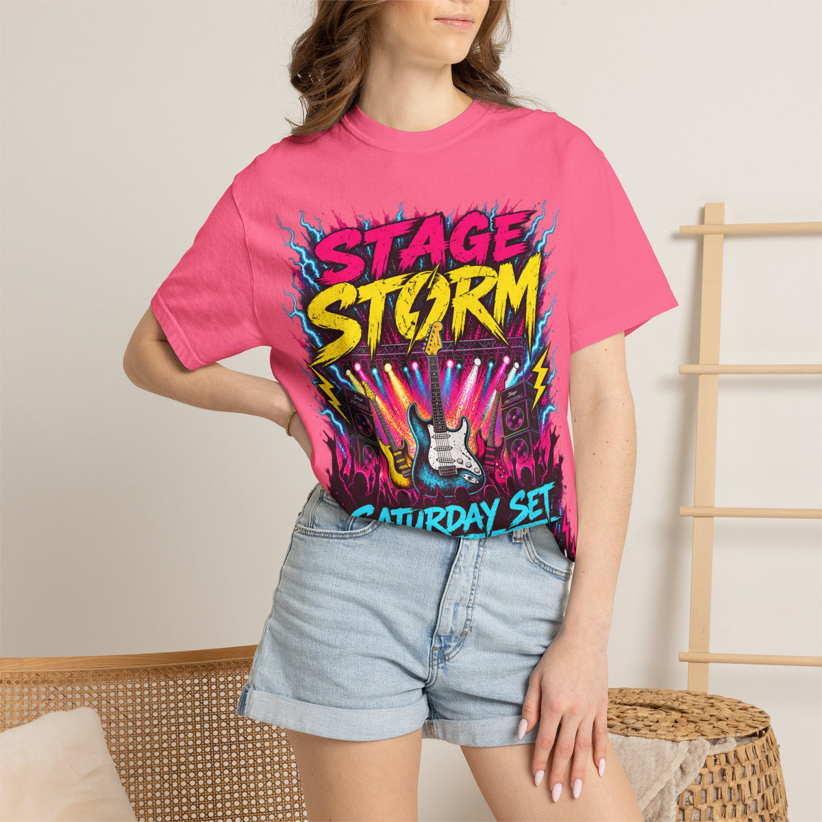 Stage Storm Rock Band T-Shirt — "Stage Storm" Guitar Concert Graphic Tee