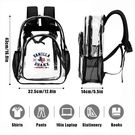 Vanilla Shake Apparel Co Clear Backpack-2 Mesh Pockets-2 Compartment