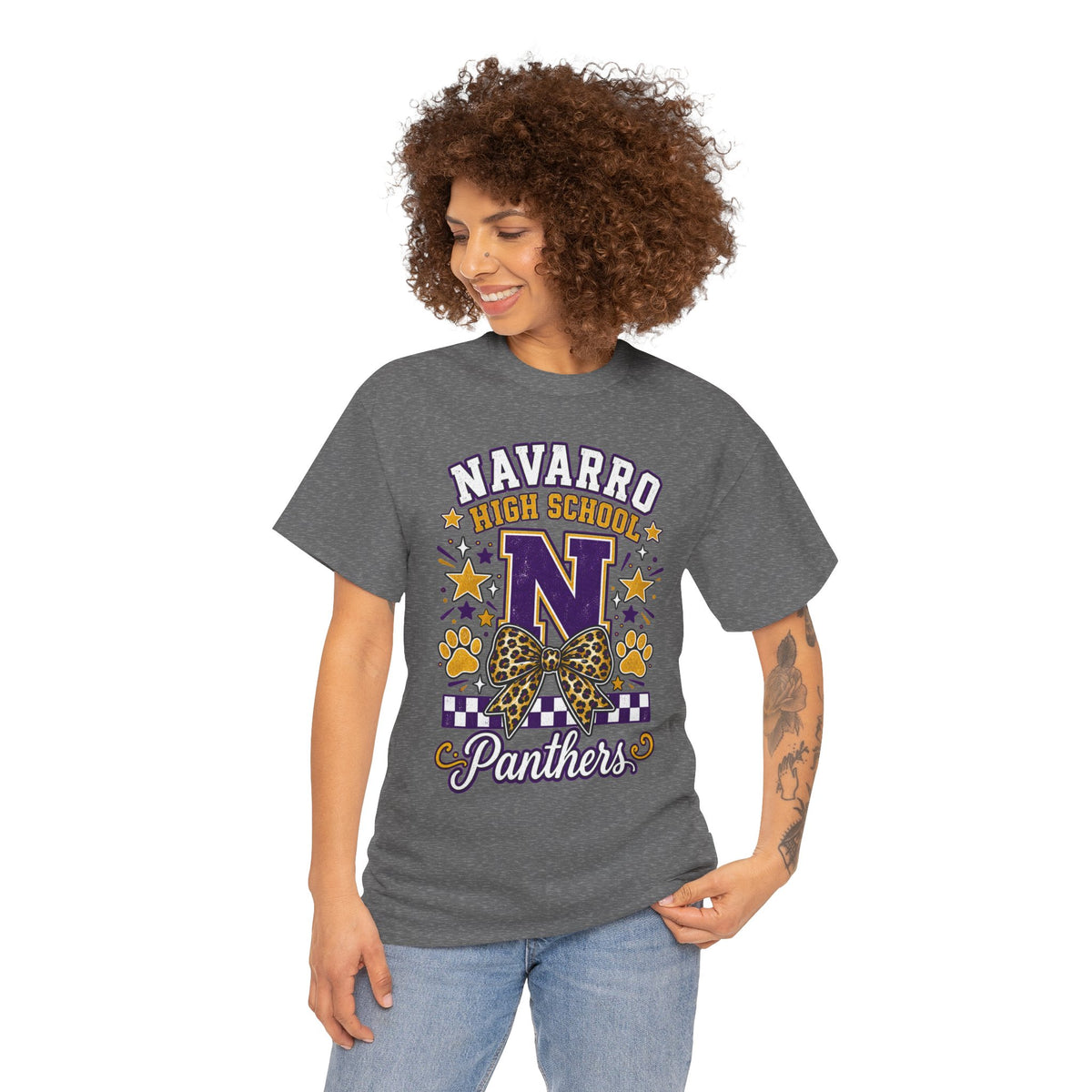 Navarro Panthers High School Tee — 'N' Leopard Ribbon Paw Print Design