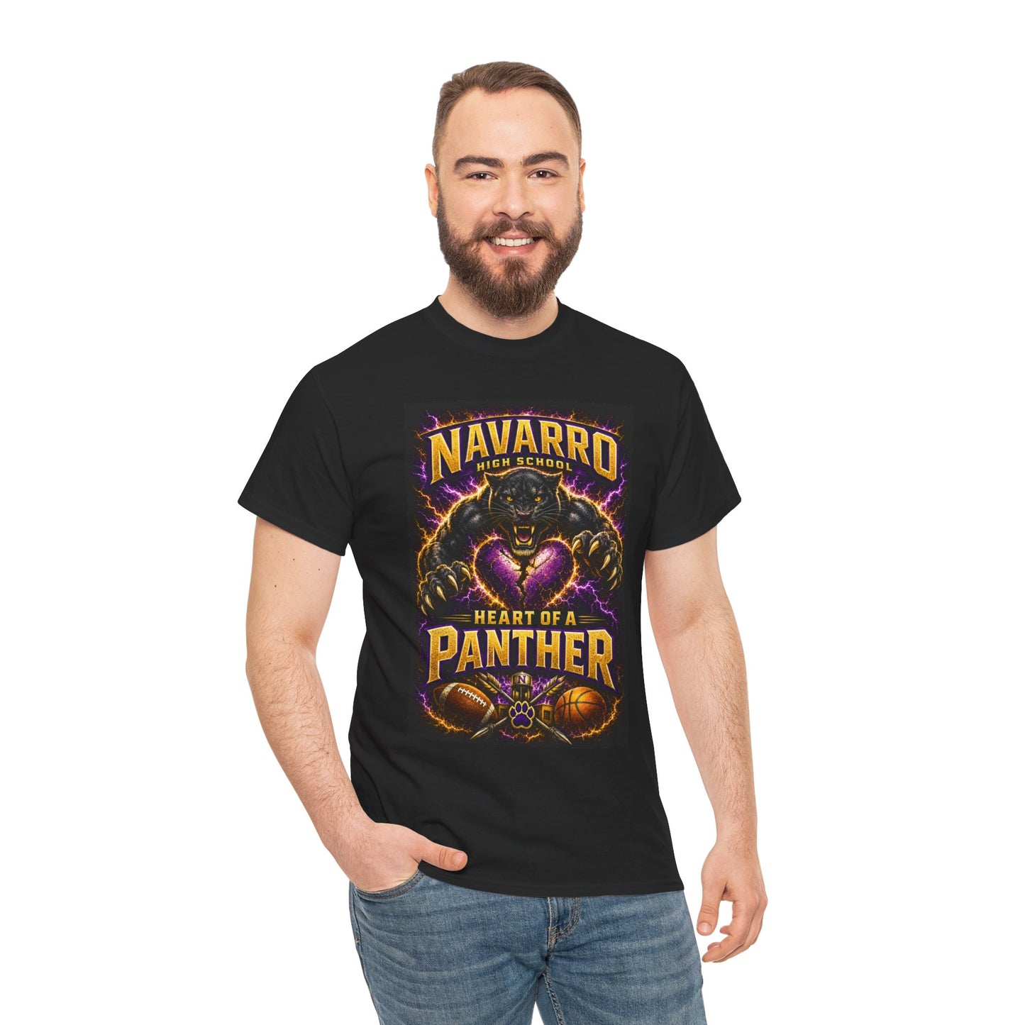 Panther Football Tee — "Navarro Heart of a Panther" High School Mascot Shirt