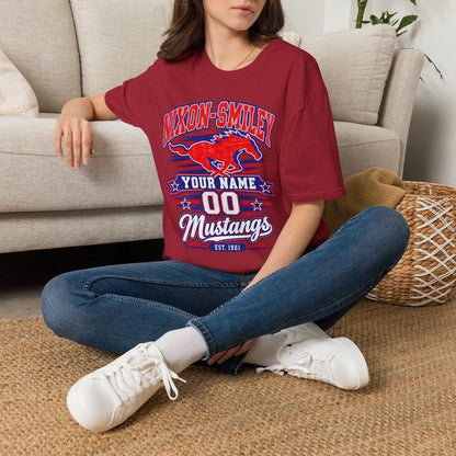 Customizable Mustang Team T-Shirt — 'Nixon-SMiley' Personalized Jersey Tee