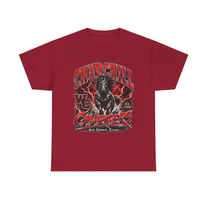 Churchill Chargers Mascot T‑Shirt — Vintage Black Stallion School Team Tee