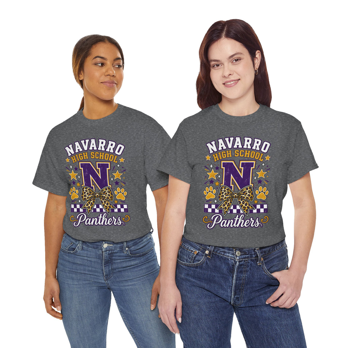 Navarro Panthers High School Tee — 'N' Leopard Ribbon Paw Print Design