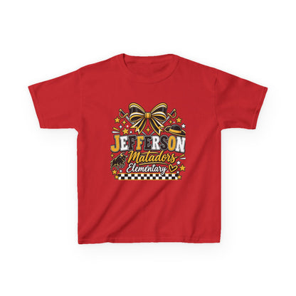 Jefferson Matadors Elementary Kids T-Shirt — School Spirit Bow & Mascot Tee