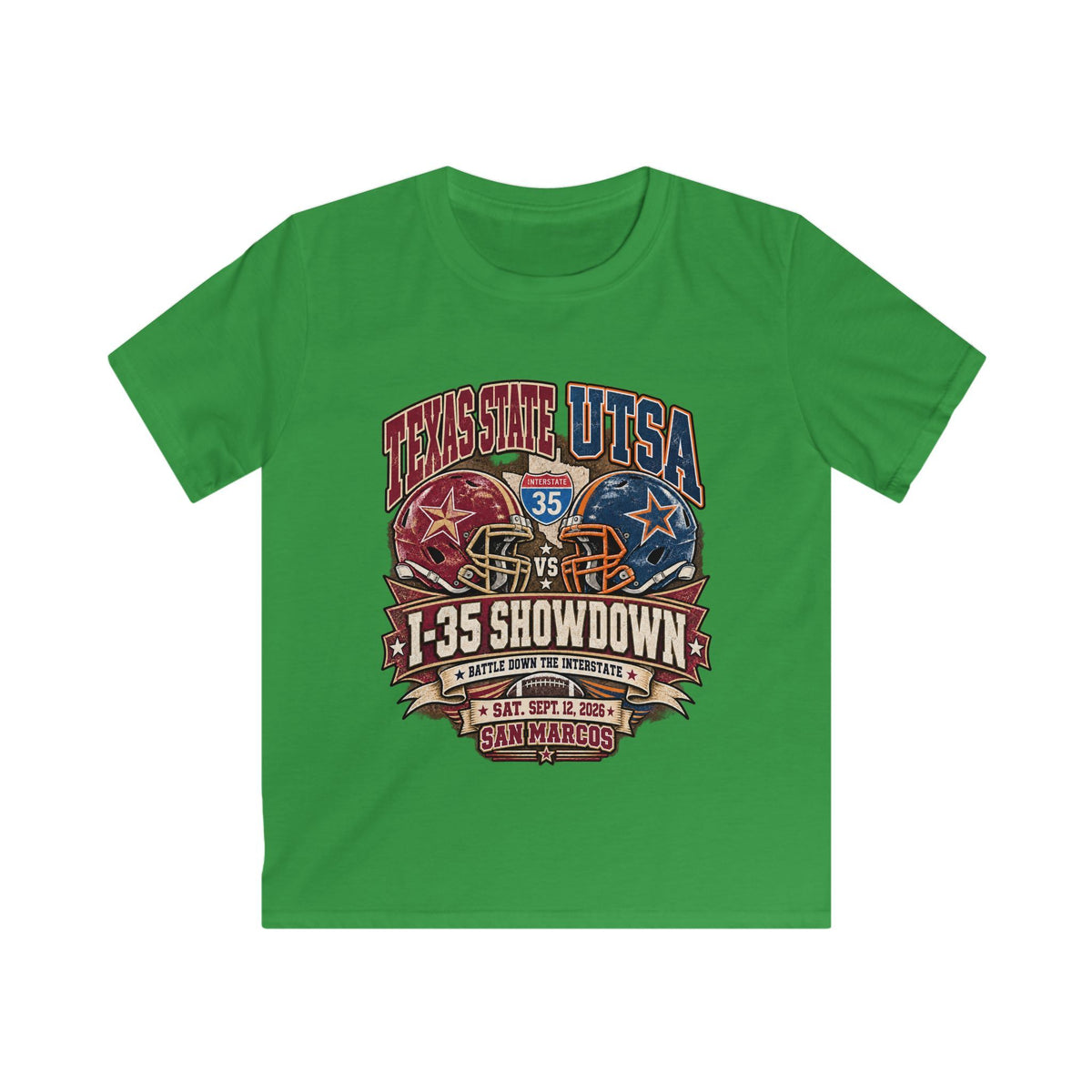 Kids Football Tee – I-35 Showdown Texas State vs UTSA Youth Game Shirt