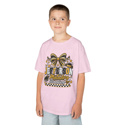 Jefferson Matadors Elementary Kids T-Shirt — School Spirit Bow & Mascot Tee