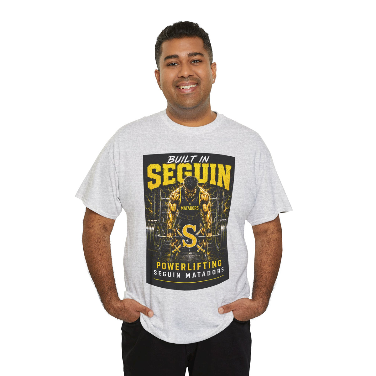 Seguin Powerlifting T-Shirt — "Built in Seguin" Matadors Gym Tee