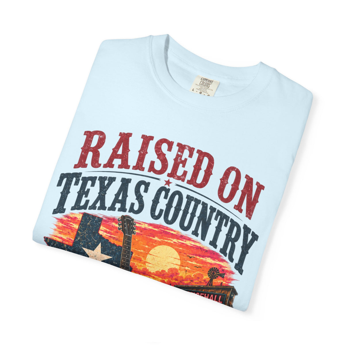 Raised on Texas Country T-Shirt — Gonzales TX Vintage Guitar Sunset Tee