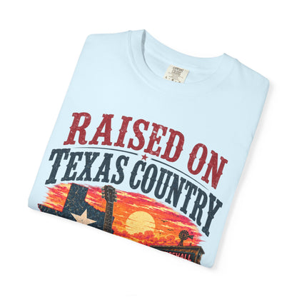 Raised on Texas Country T-Shirt — Gonzales TX Vintage Guitar Sunset Tee