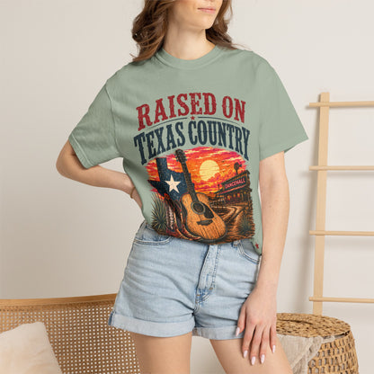 Raised on Texas Country T-Shirt — Gonzales TX Vintage Guitar Sunset Tee