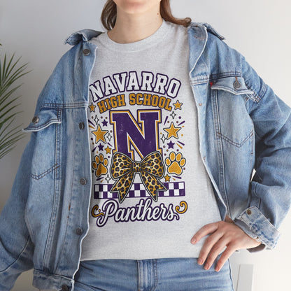 Navarro Panthers High School Tee — 'N' Leopard Ribbon Paw Print Design