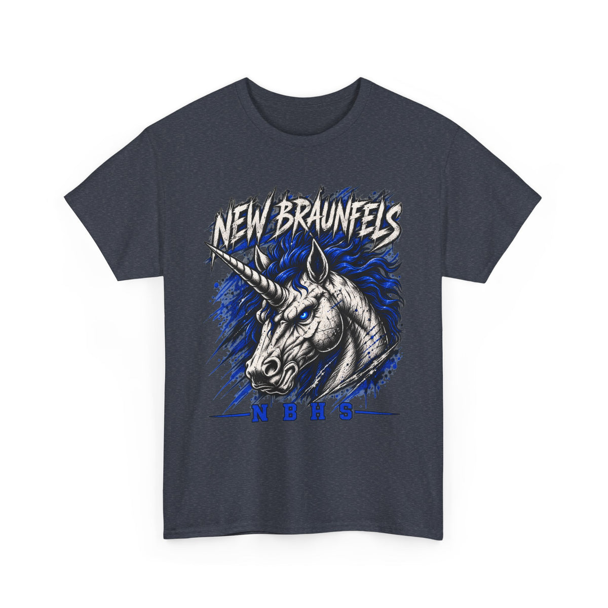 New Braunfels Unicorn Graphic Tee — Bold Blue Mythical Horse Shirt