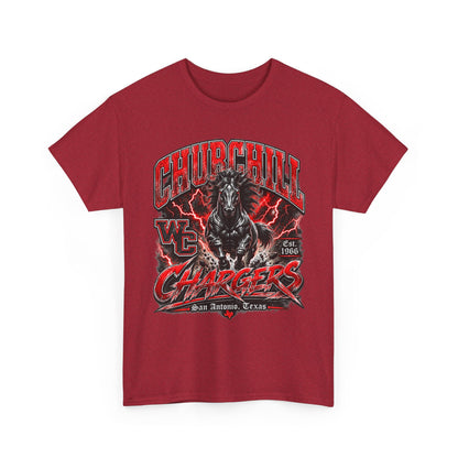 Churchill Chargers Mascot T‑Shirt — Vintage Black Stallion School Team Tee
