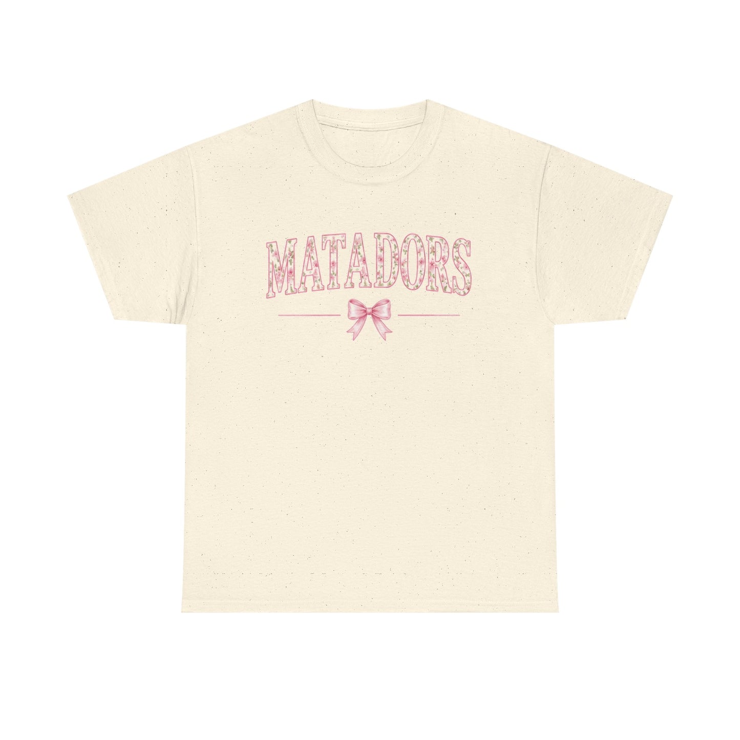 Matadors Pink Script Tee — Vintage Floral Team T‑Shirt with Bow