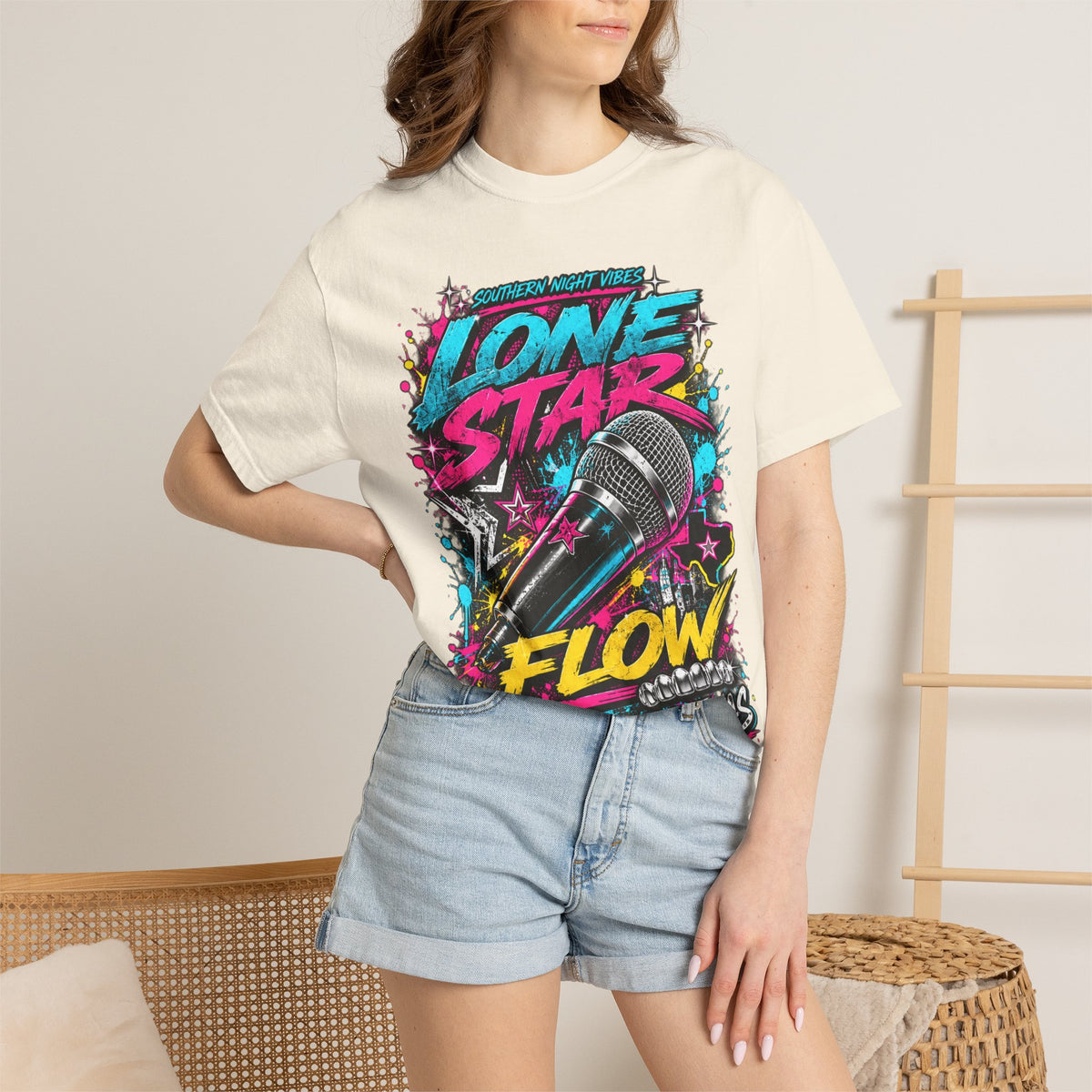 Lone Star Flow Microphone T-Shirt — Gonzales, Texas Retro Rap Tee