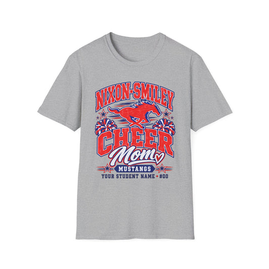 Nixon-Smiley Mustangs Cheer Mom T-Shirt — Personalized School Spirit Tee