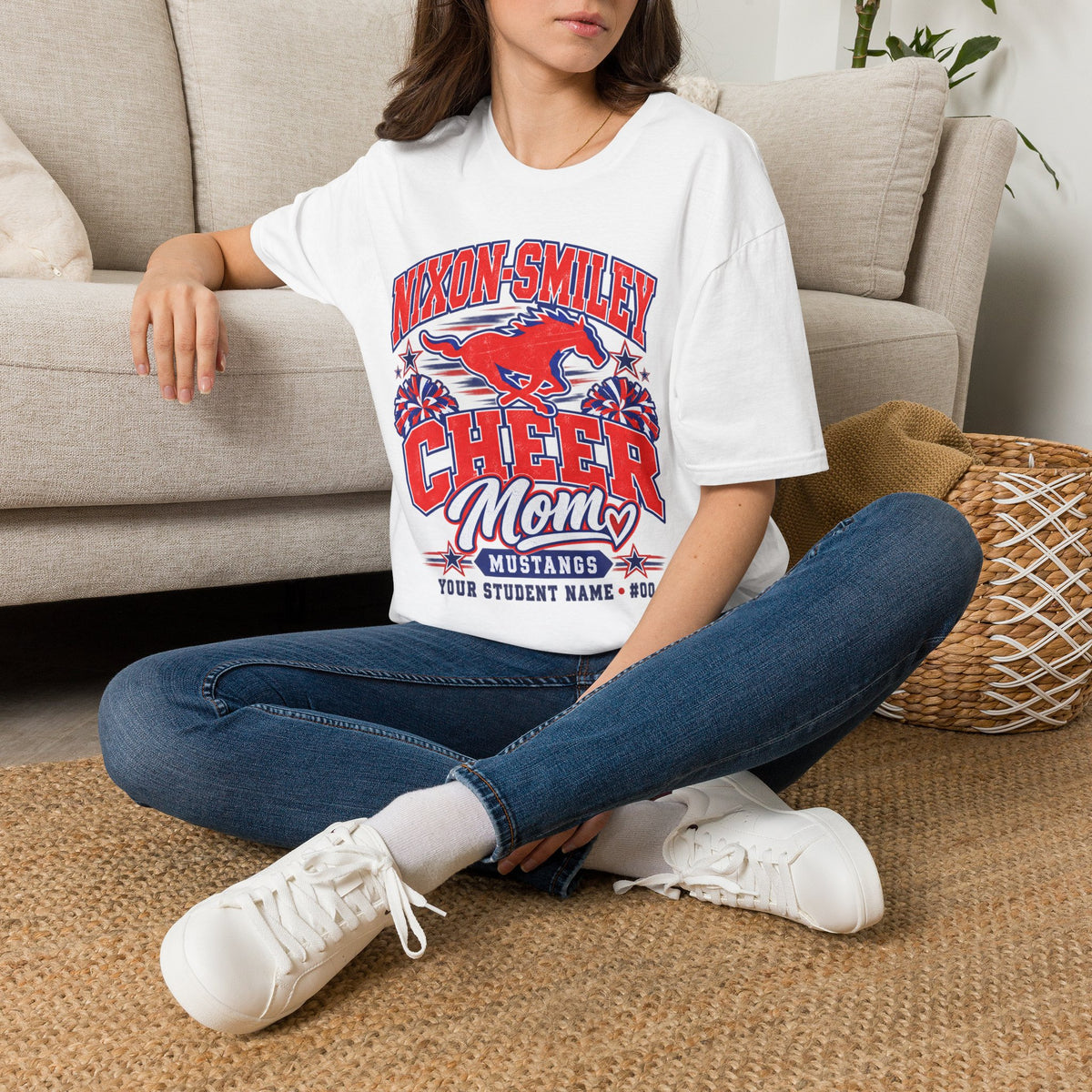 Nixon-Smiley Mustangs Cheer Mom T-Shirt — Personalized School Spirit Tee