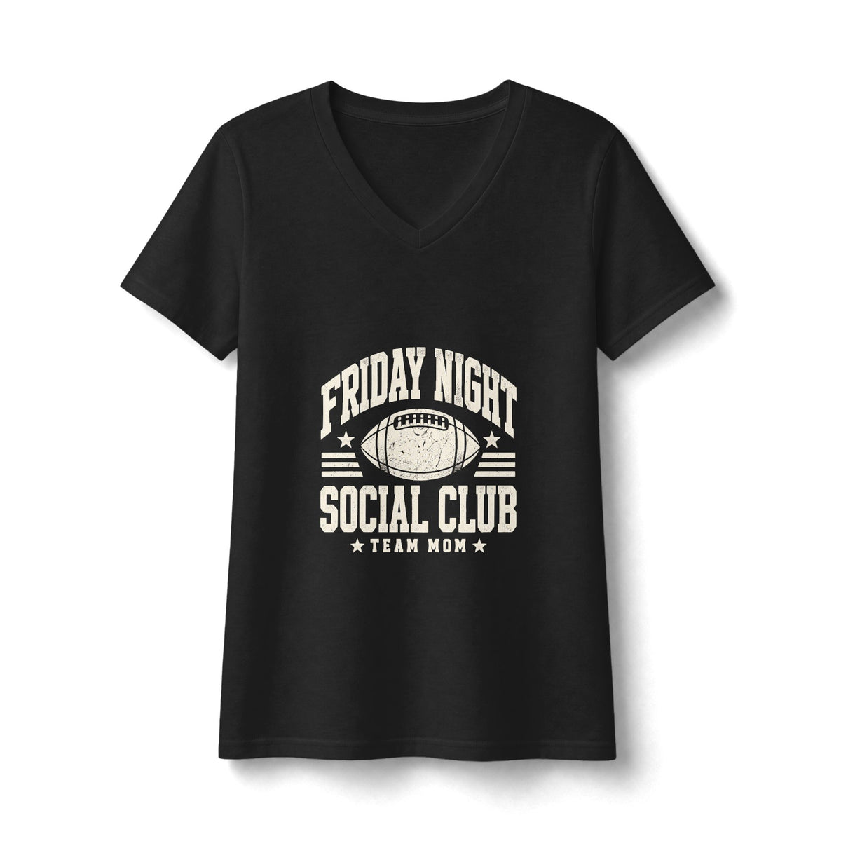 Friday Night Social Club V-Neck Tee — Team Mom Football T-Shirt