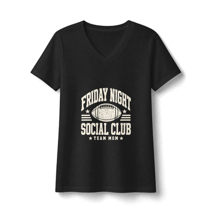 Friday Night Social Club V-Neck Tee — Team Mom Football T-Shirt
