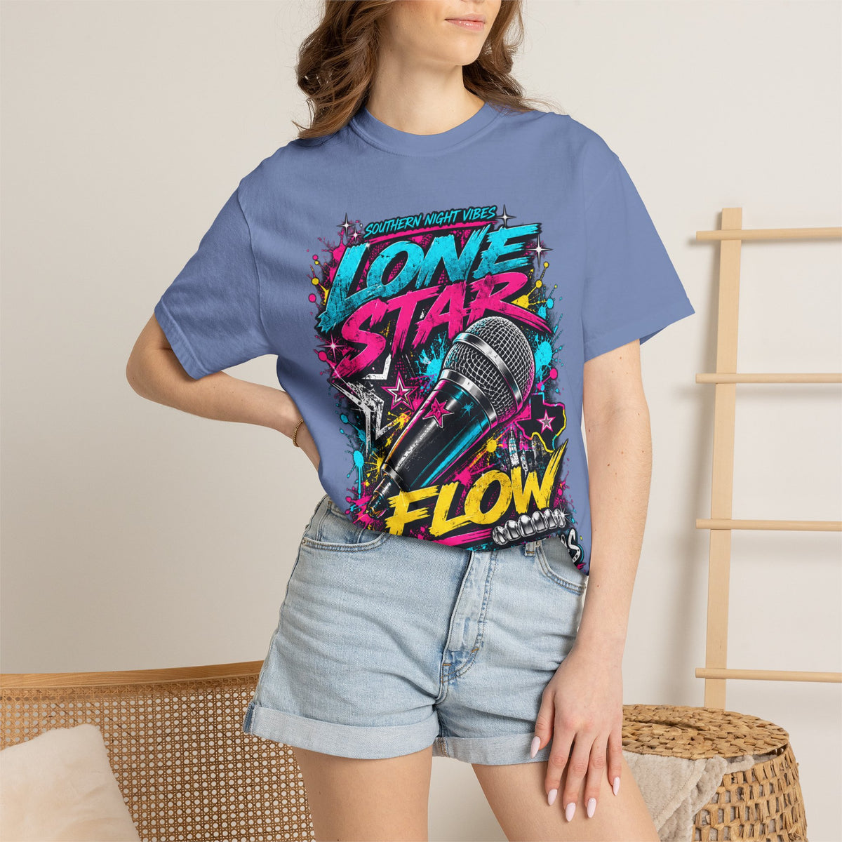 Lone Star Flow Microphone T-Shirt — Gonzales, Texas Retro Rap Tee