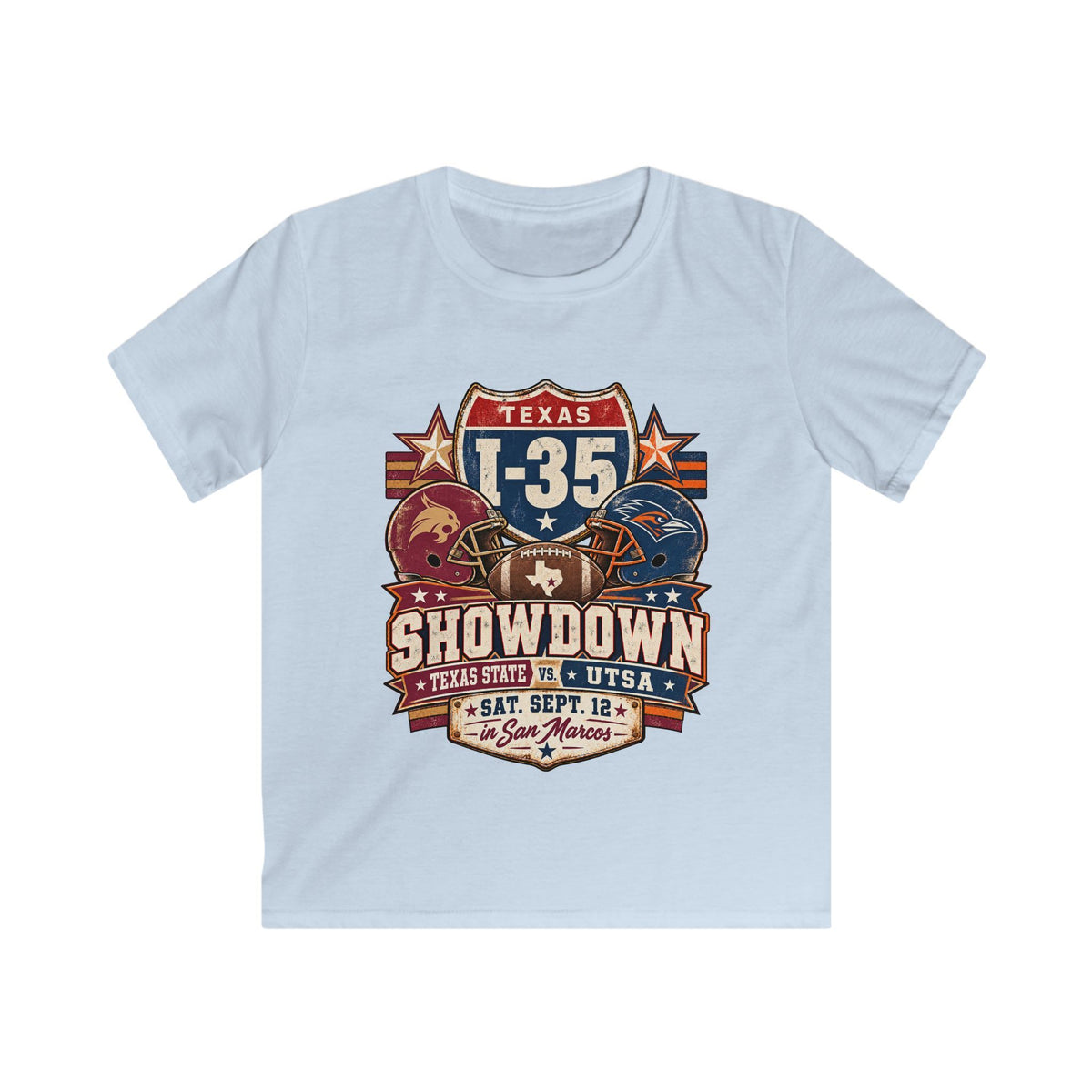 Kids I-35 Showdown Football Tee — Texas State vs UTSA Game Day Shirt