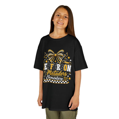 Jefferson Matadors Elementary Kids T-Shirt — School Spirit Bow & Mascot Tee