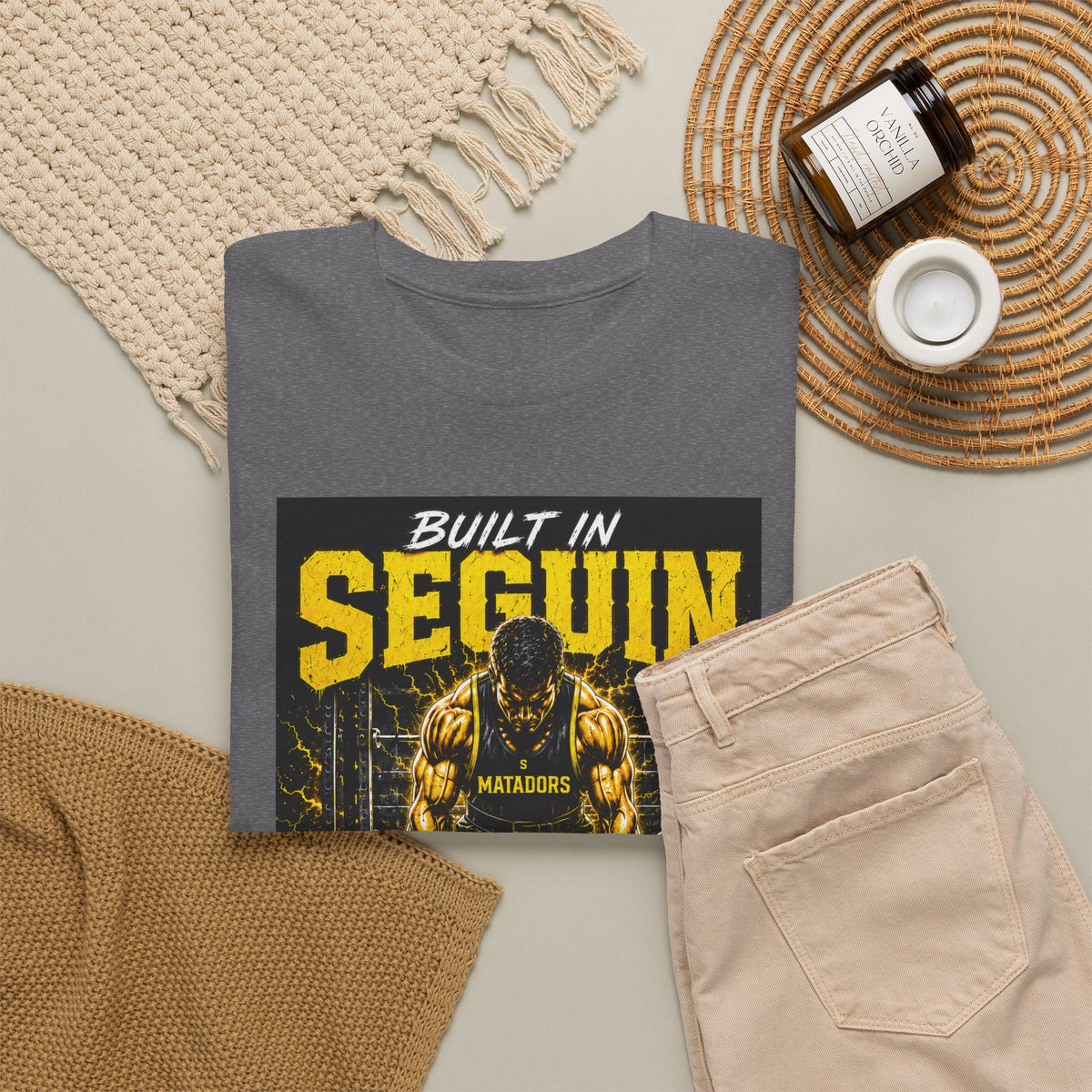 Seguin Powerlifting T-Shirt — "Built in Seguin" Matadors Gym Tee