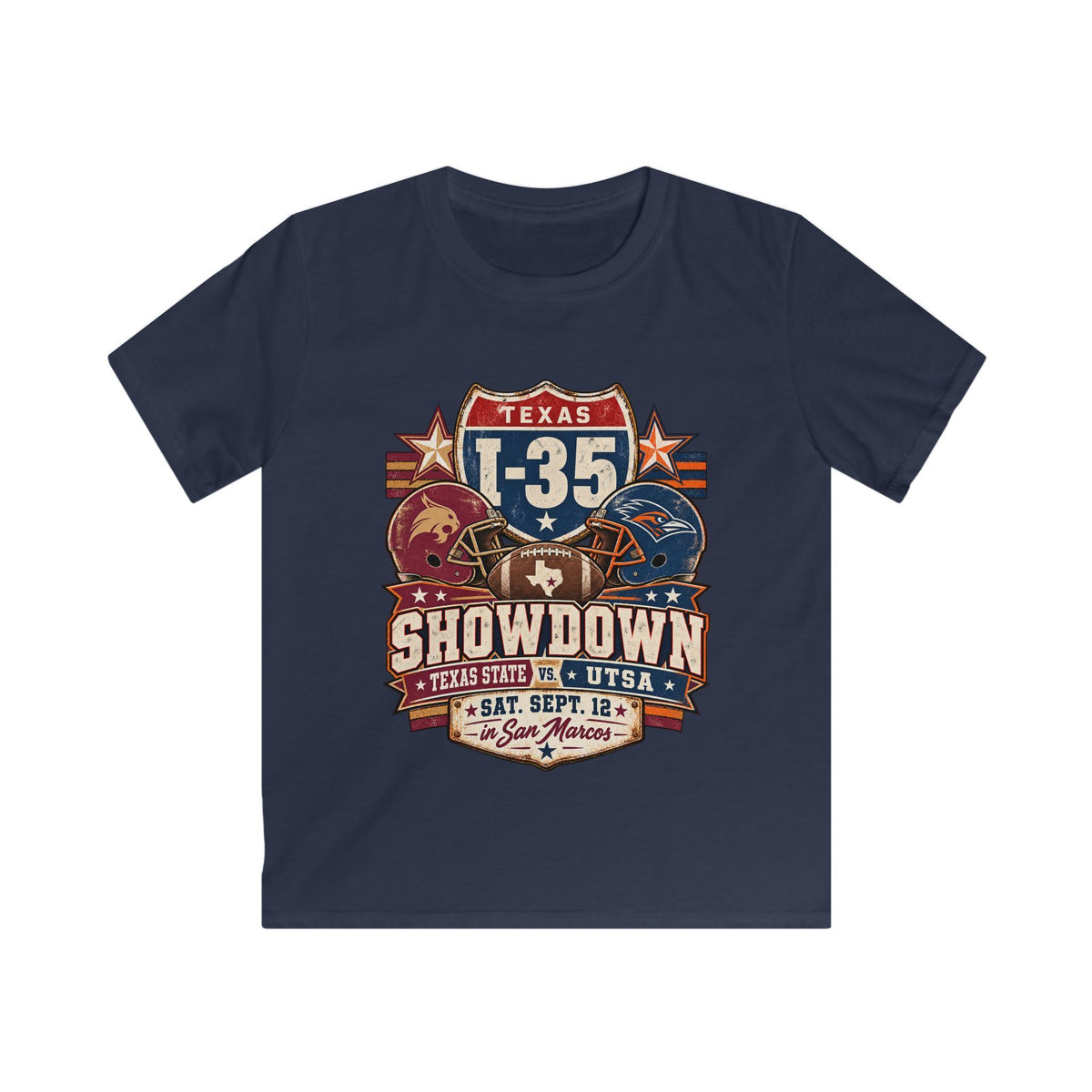 Kids I-35 Showdown Football Tee — Texas State vs UTSA Game Day Shirt