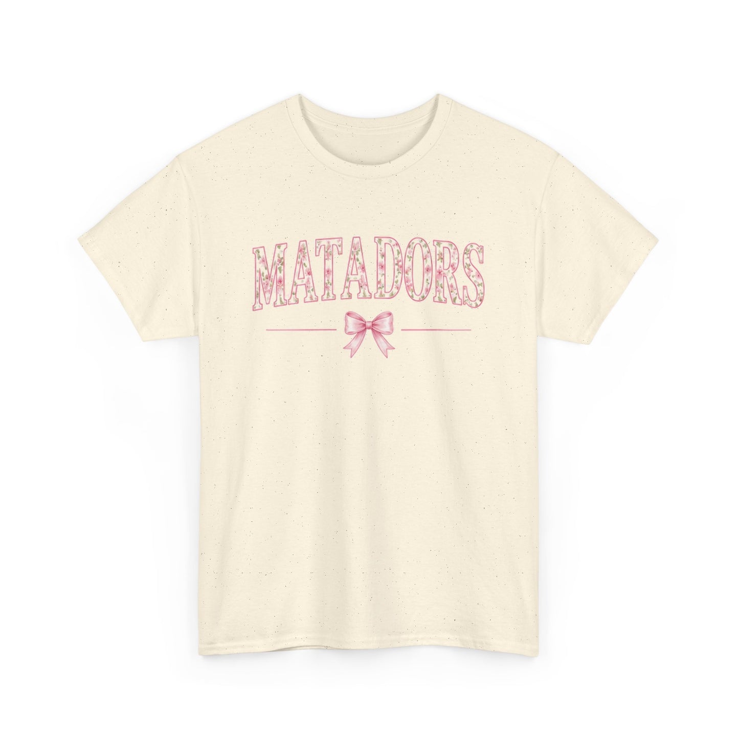 Matadors Pink Script Tee — Vintage Floral Team T‑Shirt with Bow