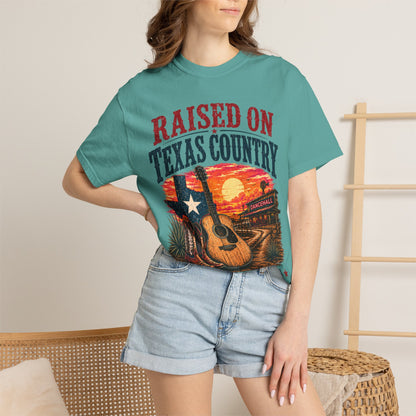 Raised on Texas Country T-Shirt — Gonzales TX Vintage Guitar Sunset Tee