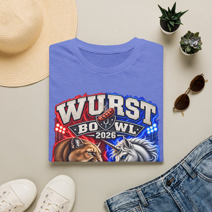 Wurst Bowl 2026 T‑Shirt — Rivalry Game Day Tee (Sausage vs. Unicorn)