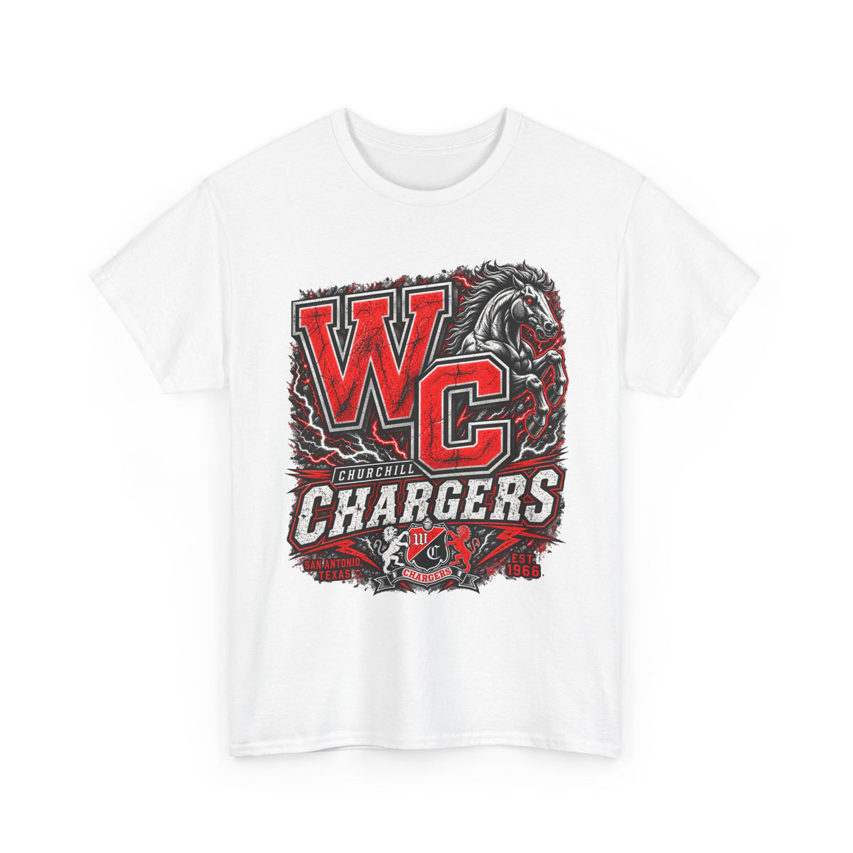 Chargers WC Mascot T-Shirt — Bold Red & Black School Spirit Tee