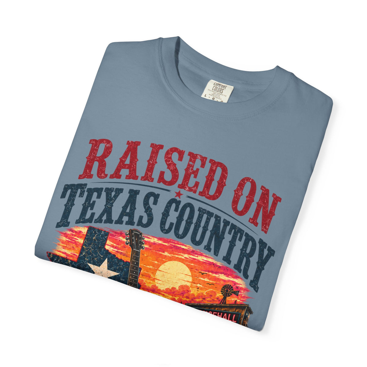 Raised on Texas Country T-Shirt — Gonzales TX Vintage Guitar Sunset Tee