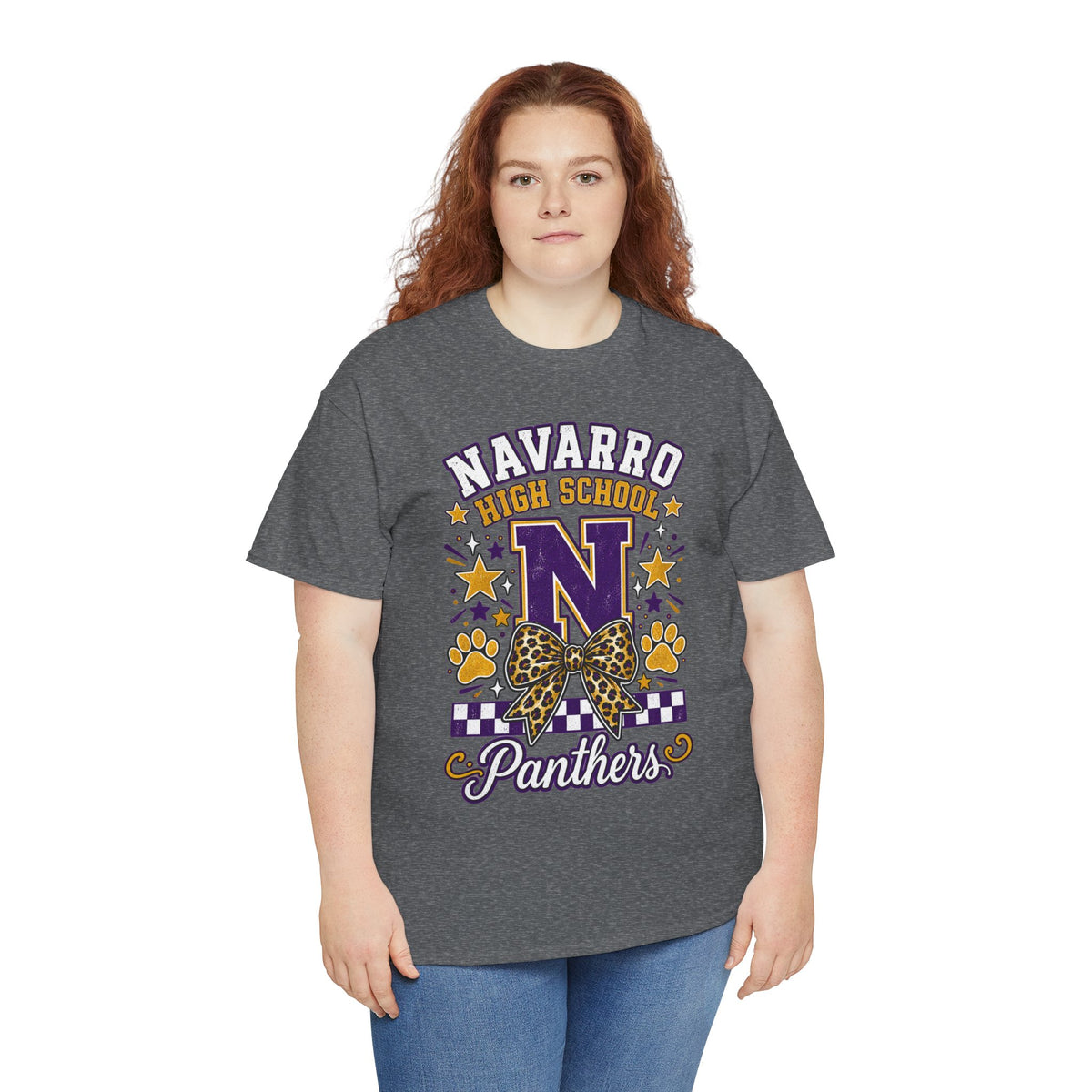 Navarro Panthers High School Tee — 'N' Leopard Ribbon Paw Print Design