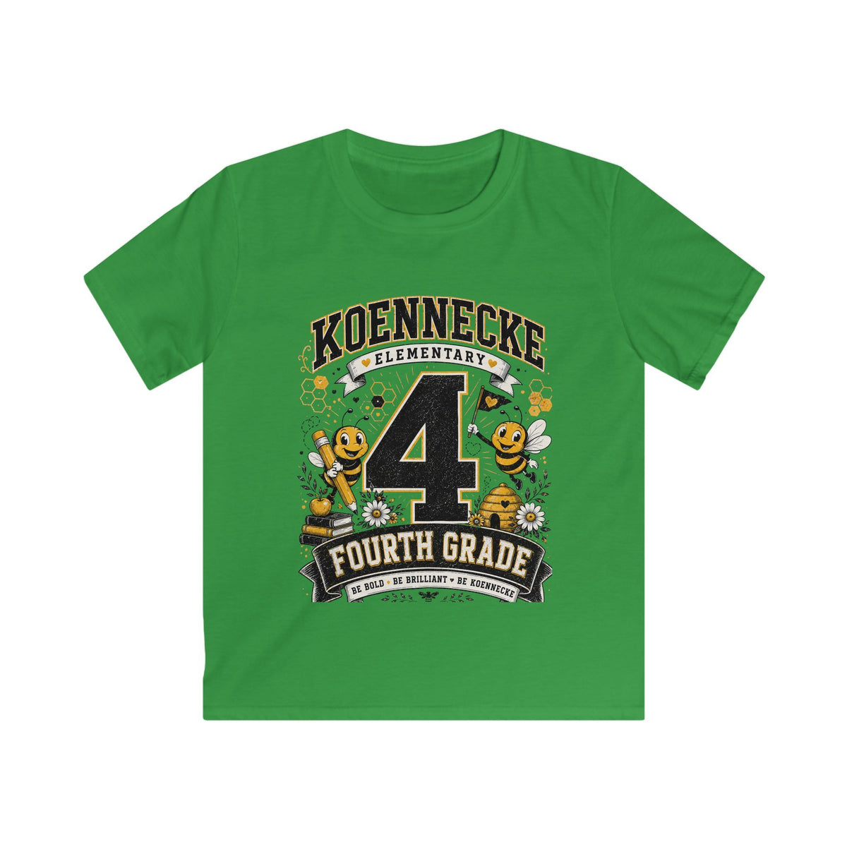 Koennecke Elementary Fourth Grade Kids T‑Shirt — '4 Fourth Grade' Bee School Tee