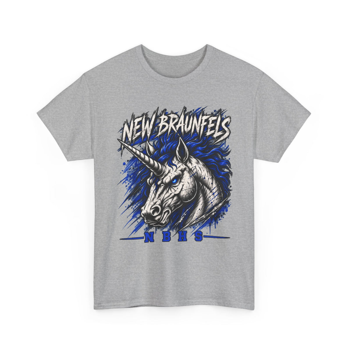New Braunfels Unicorn Graphic Tee — Bold Blue Mythical Horse Shirt