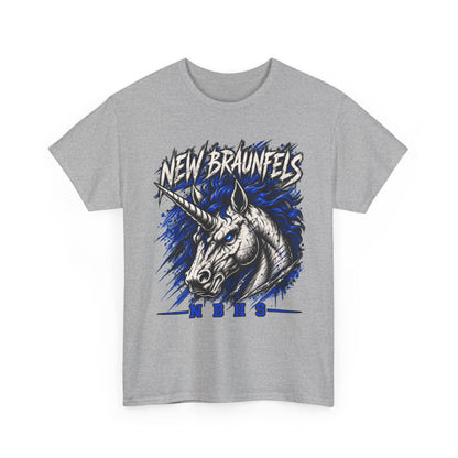 New Braunfels Unicorn Graphic Tee — Bold Blue Mythical Horse Shirt