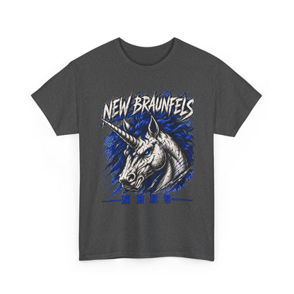 New Braunfels Unicorn Graphic Tee — Bold Blue Mythical Horse Shirt