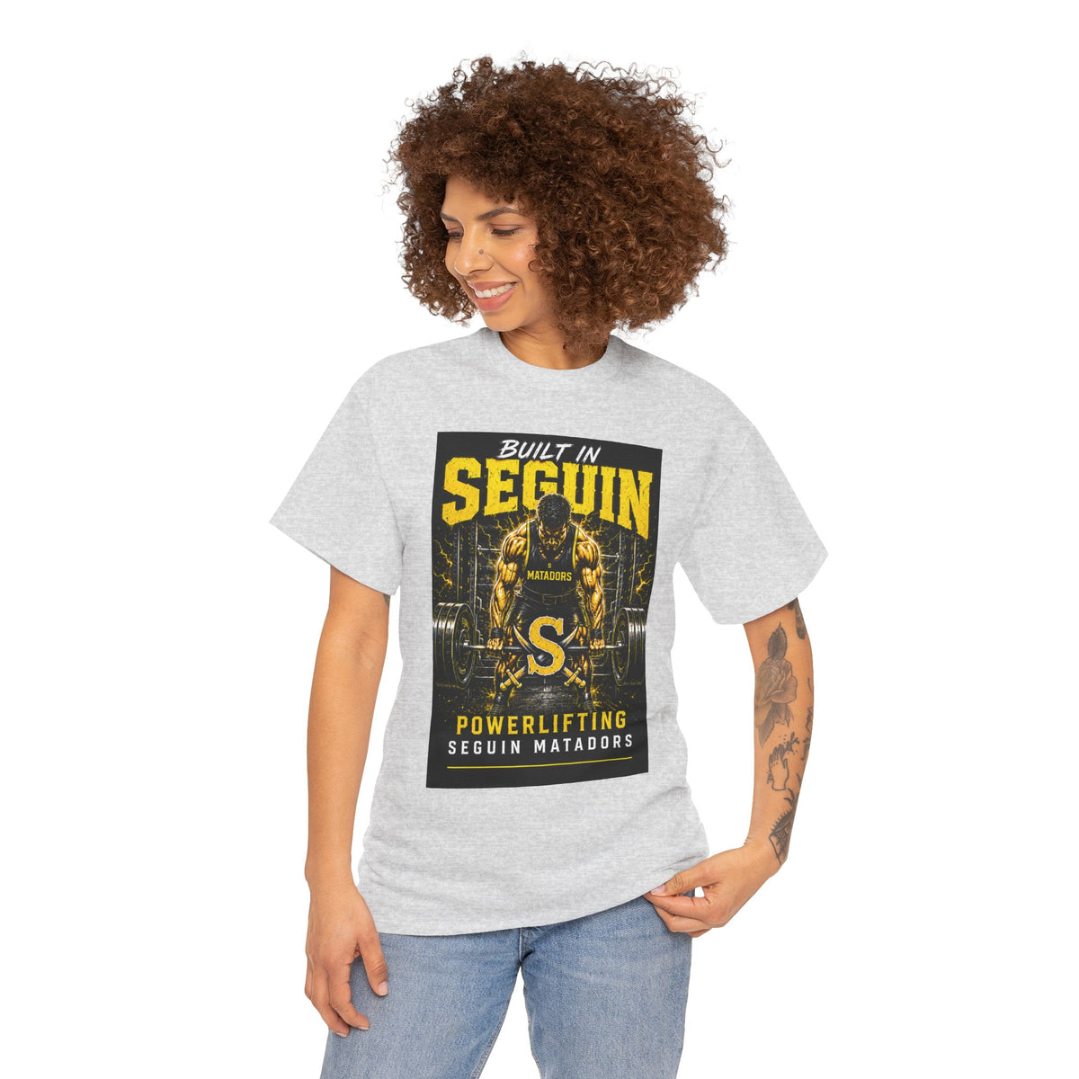 Seguin Powerlifting T-Shirt — "Built in Seguin" Matadors Gym Tee