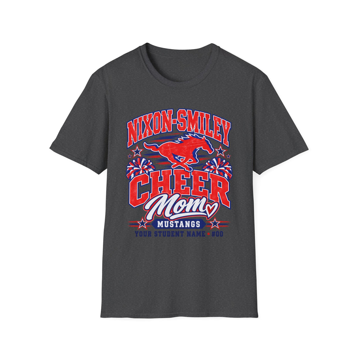 Nixon-Smiley Mustangs Cheer Mom T-Shirt — Personalized School Spirit Tee