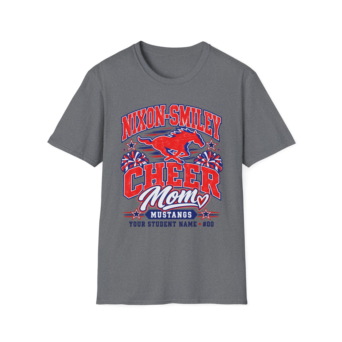 Nixon-Smiley Mustangs Cheer Mom T-Shirt — Personalized School Spirit Tee