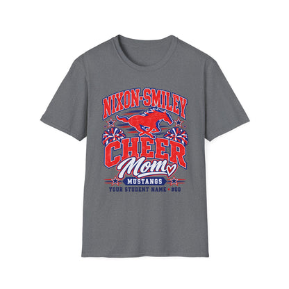 Nixon-Smiley Mustangs Cheer Mom T-Shirt — Personalized School Spirit Tee