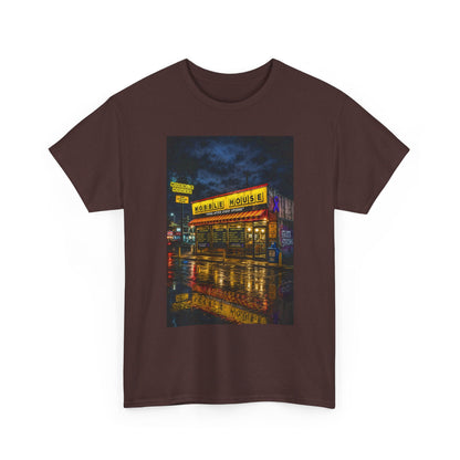 Diner Neon Night T-Shirt — Retro Rainy Cityscape Graphic Tee