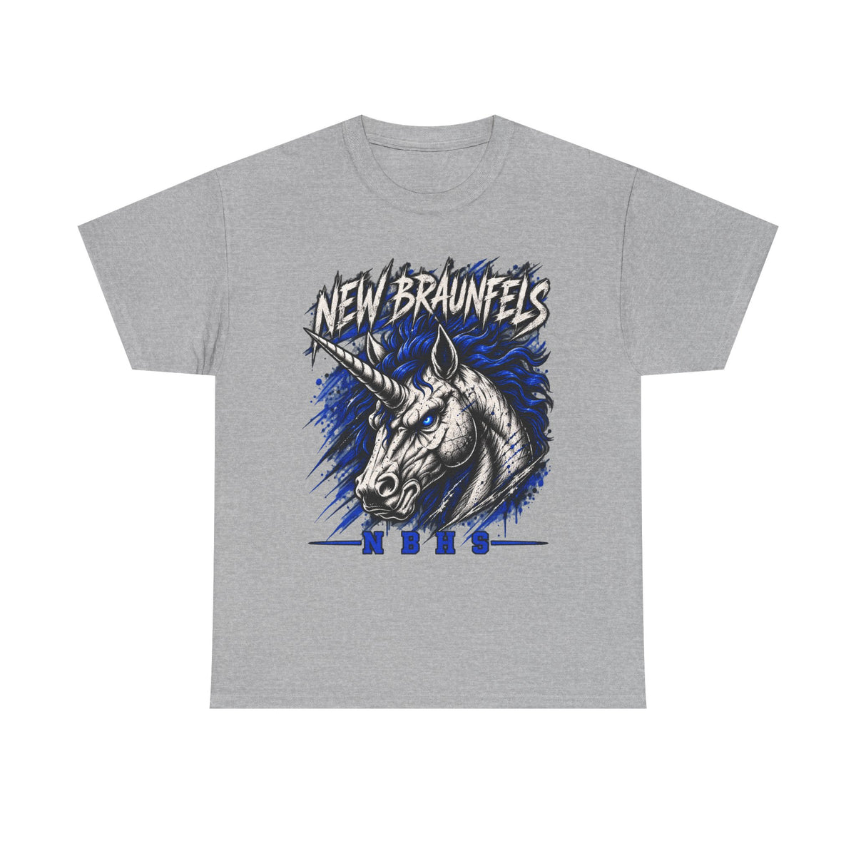 New Braunfels Unicorn Graphic Tee — Bold Blue Mythical Horse Shirt