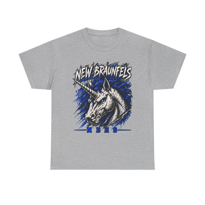 New Braunfels Unicorn Graphic Tee — Bold Blue Mythical Horse Shirt