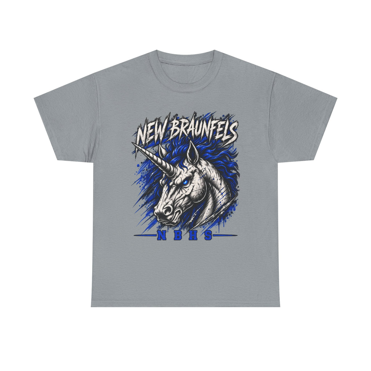 New Braunfels Unicorn Graphic Tee — Bold Blue Mythical Horse Shirt