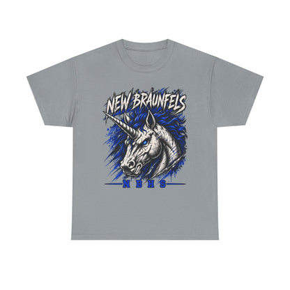 New Braunfels Unicorn Graphic Tee — Bold Blue Mythical Horse Shirt