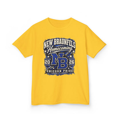 New Braunfels Homecoming 2026 Kids T‑Shirt — NB Unicorn Pride School Spirit Tee