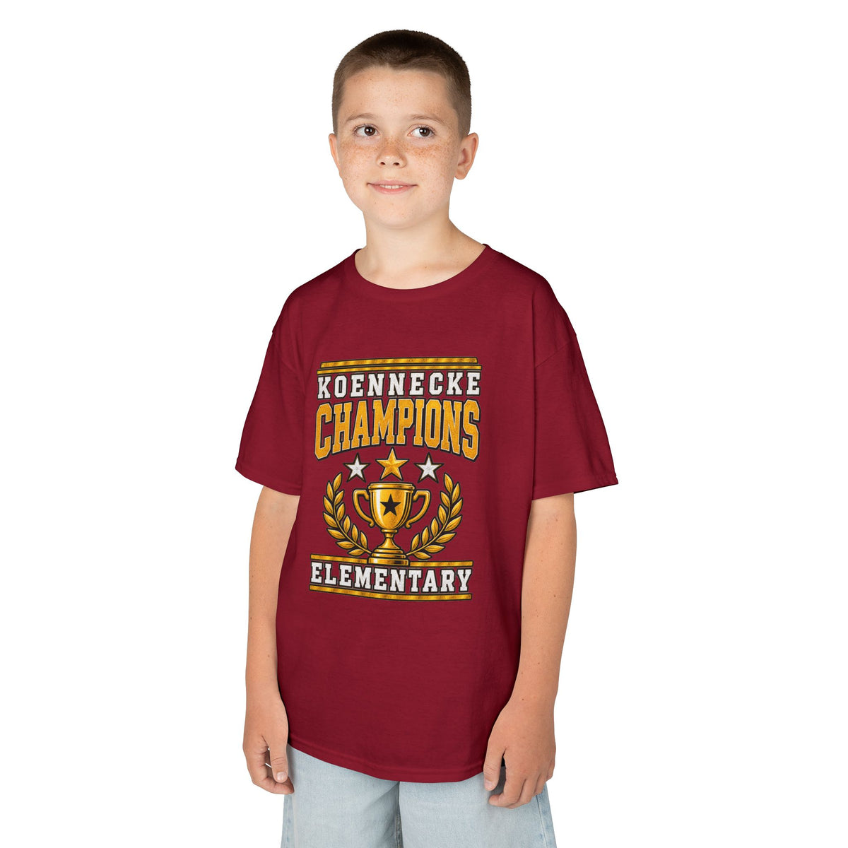 Koennecke Champions Elementary Kids T-Shirt — School Spirit Trophy Design