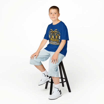 Rodriguez Matadors Elementary Kids T‑Shirt — School Spirit Bow & Mascot Tee